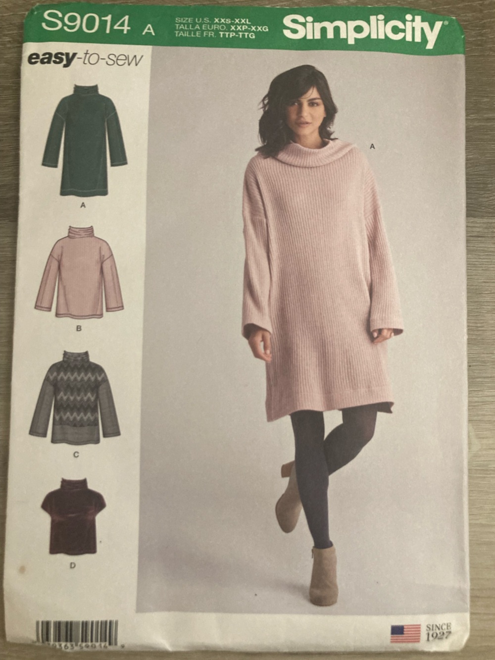 🟢 Sz XXS-XL Simplicity S9014 Cowl Neck Tunic Sweater Sewing Pattern